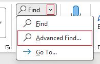 Advanced Find option on ribbon in Word